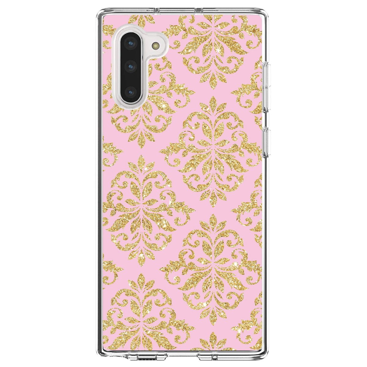 Pink & Gold Print, Damask Pattern Clear Shockproof iPhone Case, view 9