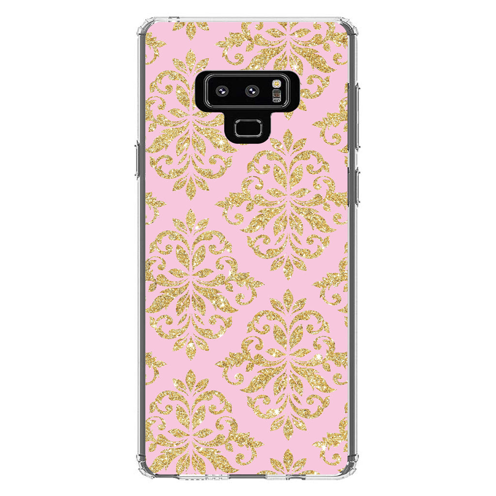 Pink & Gold Print, Damask Pattern Clear Shockproof iPhone Case, view 11