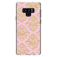 DistinctInk® Clear Shockproof Hybrid Case for Apple iPhone / Samsung Galaxy / Google Pixel - Pink & Gold Print - Damask Pattern