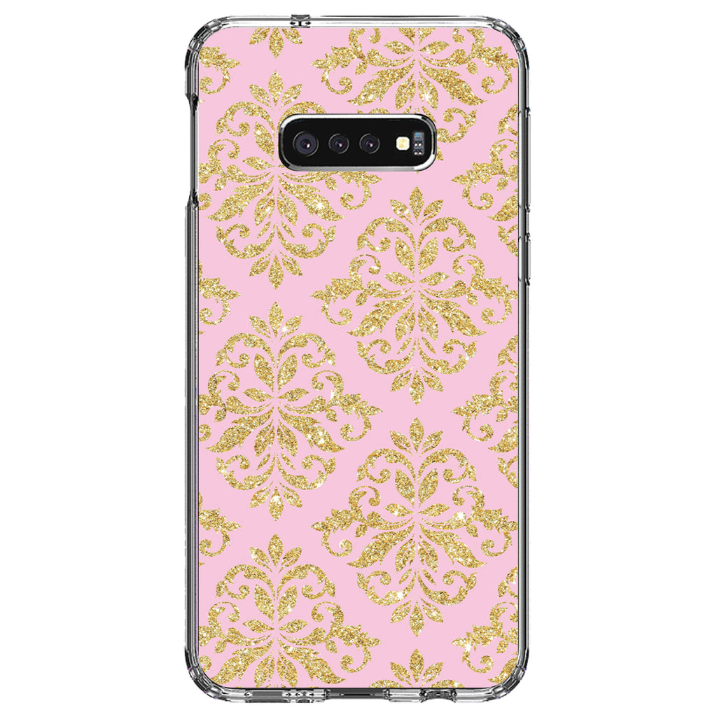 Pink & Gold Print, Damask Pattern Clear Shockproof iPhone Case, view 18