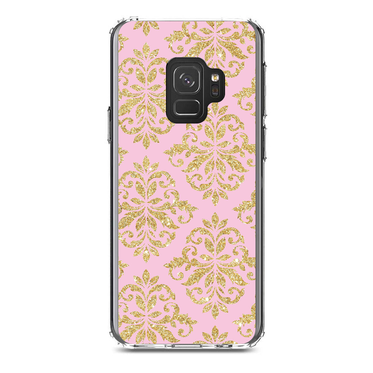 Pink & Gold Print, Damask Pattern Clear Shockproof iPhone Case, view 19