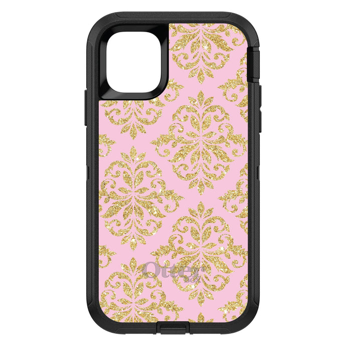 DistinctInk™ OtterBox Defender Series Case for Apple iPhone / Samsung Galaxy / Google Pixel - Pink & Gold Print - Damask Pattern