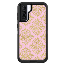 DistinctInk™ OtterBox Defender Series Case for Apple iPhone / Samsung Galaxy / Google Pixel - Pink & Gold Print - Damask Pattern