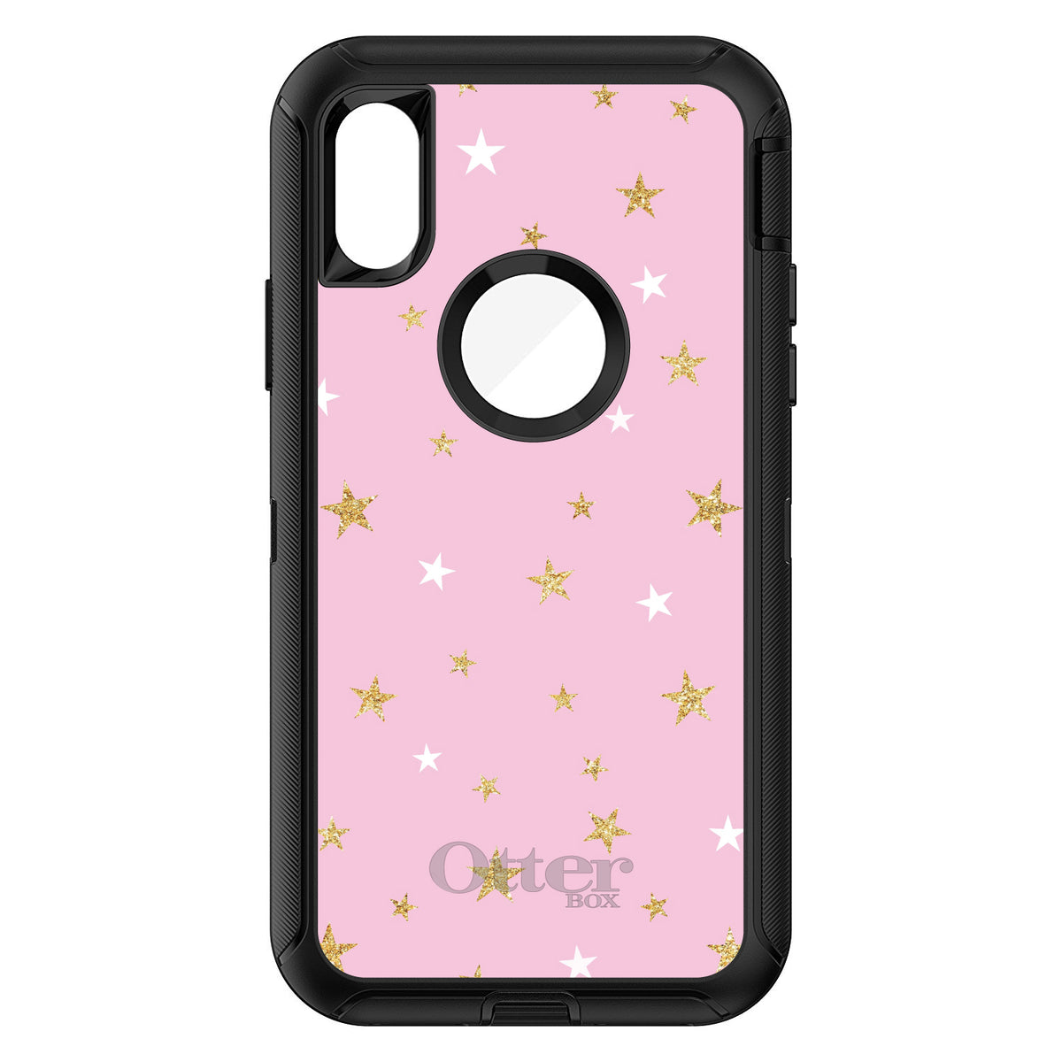 Pink & Gold Print, Stars Pattern OtterBox Defender Case for iPhone & Galaxy, view 3