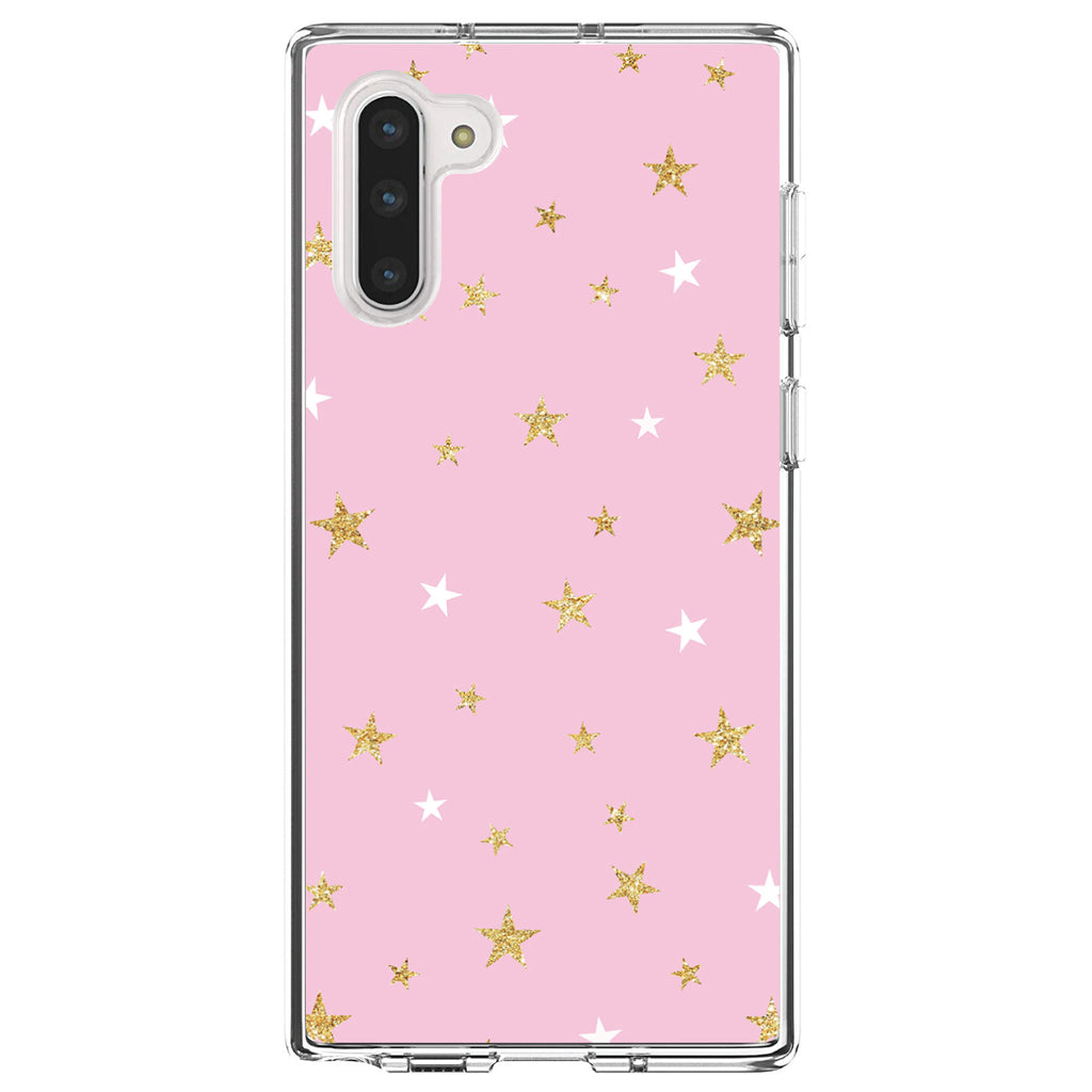 Pink & Gold Print, Stars Pattern Clear Shockproof iPhone Case, view 9