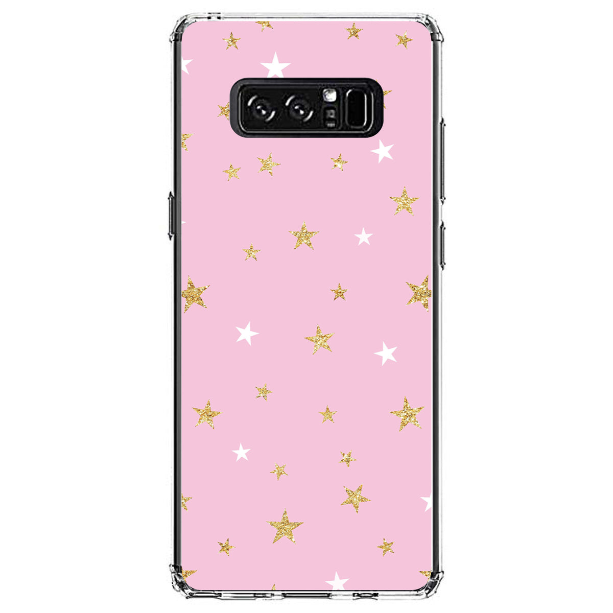 Pink & Gold Print, Stars Pattern Clear Shockproof iPhone Case, view 12