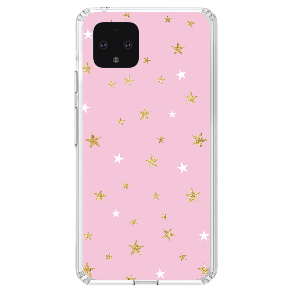 Pink & Gold Print, Stars Pattern Clear Shockproof iPhone Case, view 23