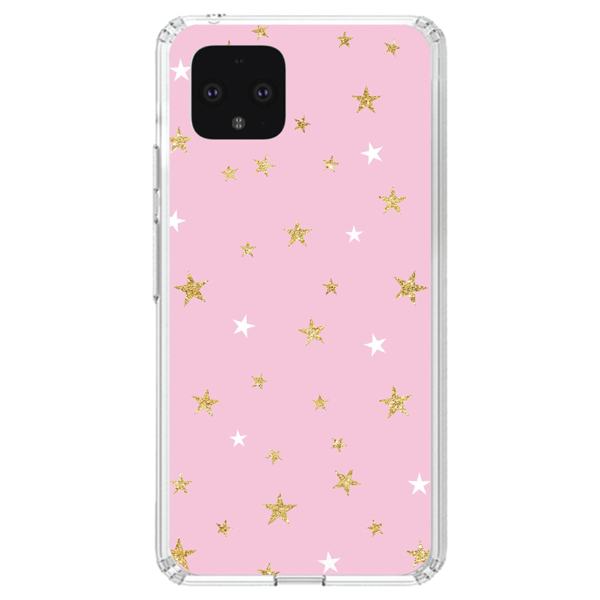 Pink & Gold Print, Stars Pattern Clear Shockproof iPhone Case, view 23