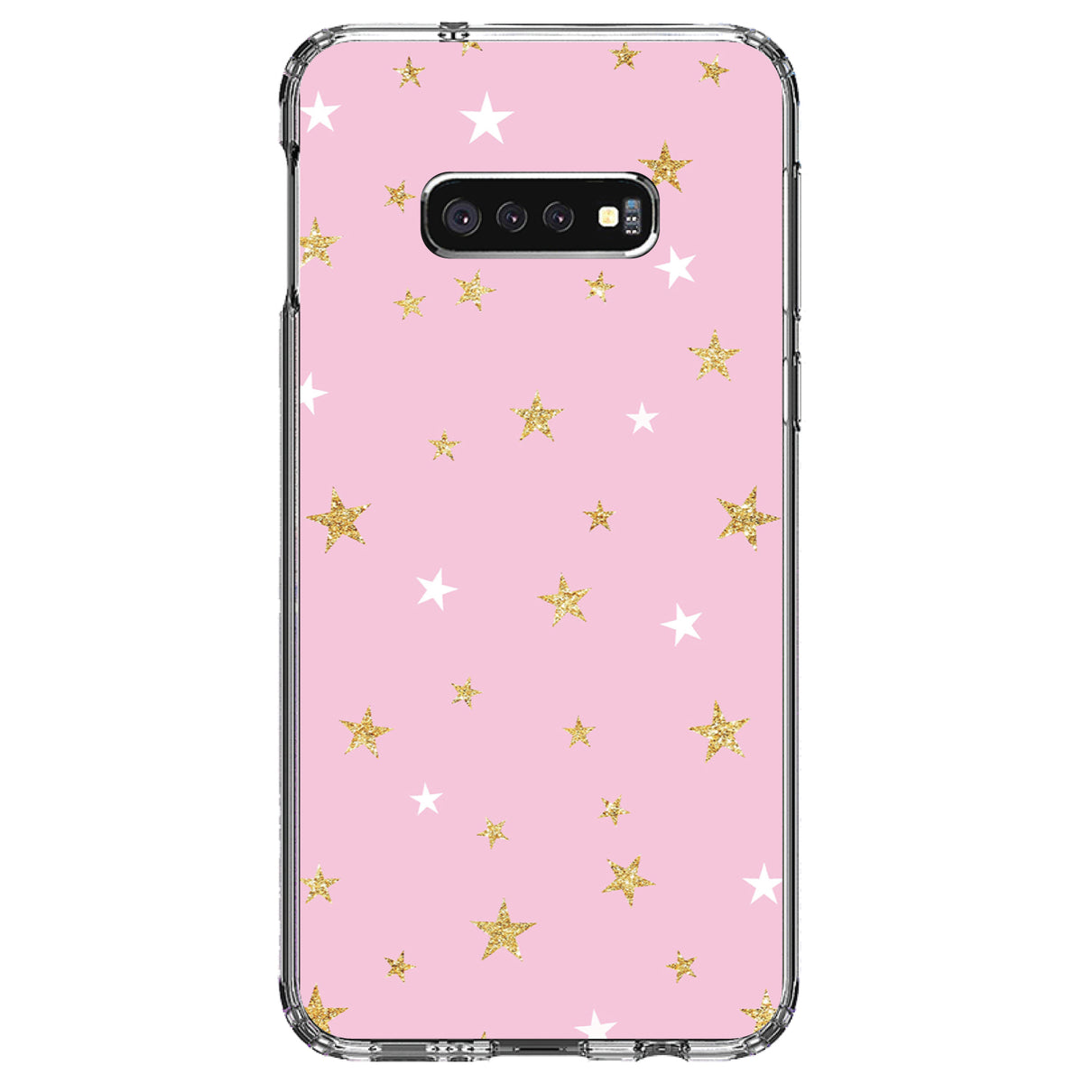 Pink & Gold Print, Stars Pattern Clear Shockproof iPhone Case, view 18