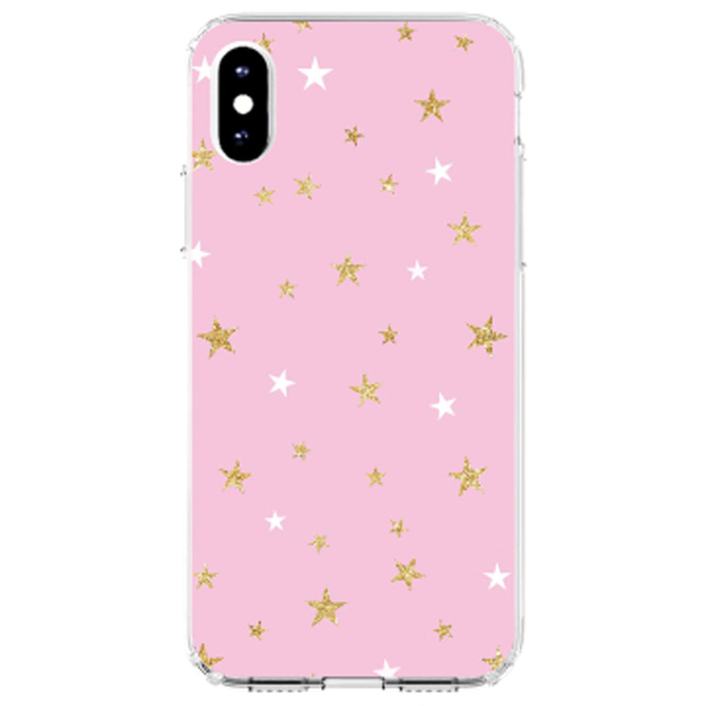 Pink & Gold Print, Stars Pattern Clear Shockproof iPhone Case, view 3