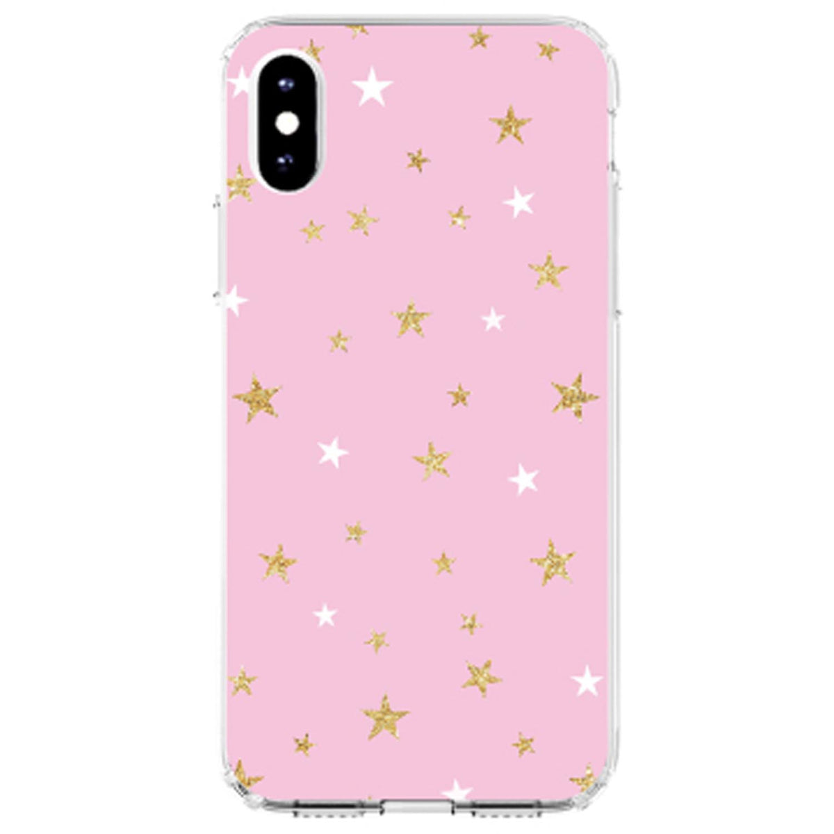 Pink & Gold Print, Stars Pattern Clear Shockproof iPhone Case, view 3