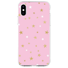 DistinctInk® Clear Shockproof Hybrid Case for Apple iPhone / Samsung Galaxy / Google Pixel - Pink & Gold Print - Stars Pattern