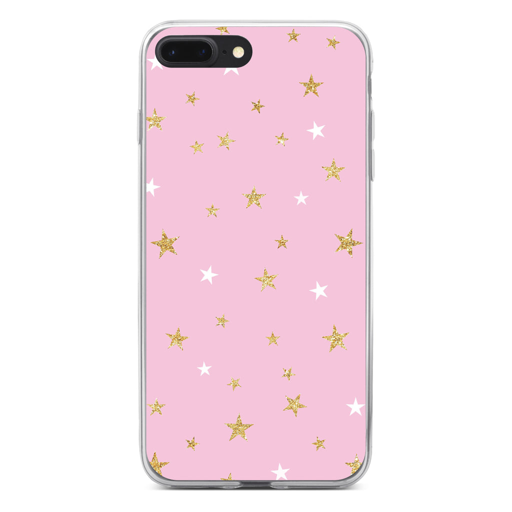 Pink & Gold Print, Stars Pattern Clear Shockproof iPhone Case, view 6