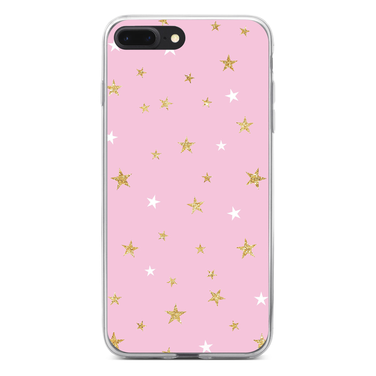 Pink & Gold Print, Stars Pattern Clear Shockproof iPhone Case, view 6