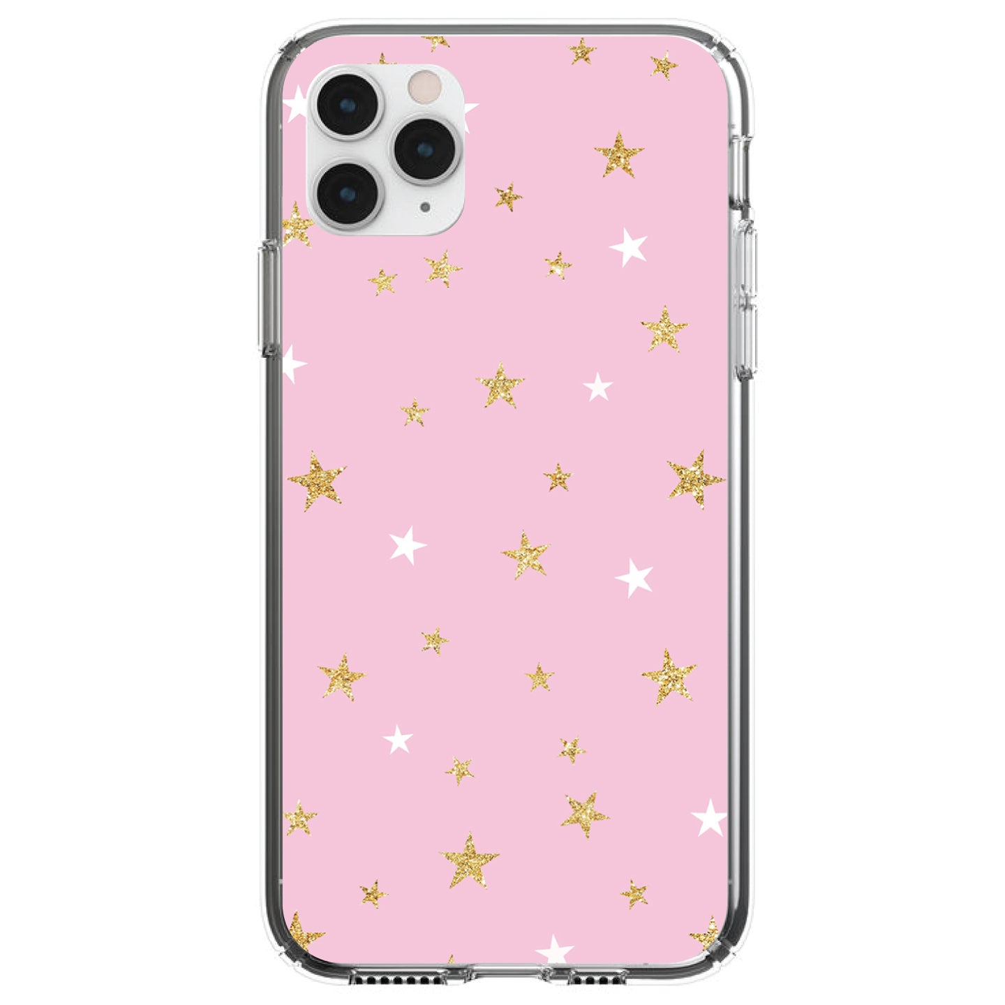 DistinctInk® Clear Shockproof Hybrid Case for Apple iPhone / Samsung Galaxy / Google Pixel - Pink & Gold Print - Stars Pattern