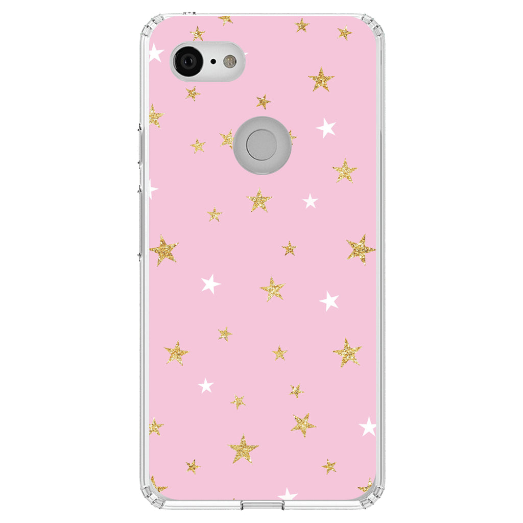 Pink & Gold Print, Stars Pattern Clear Shockproof iPhone Case, view 22