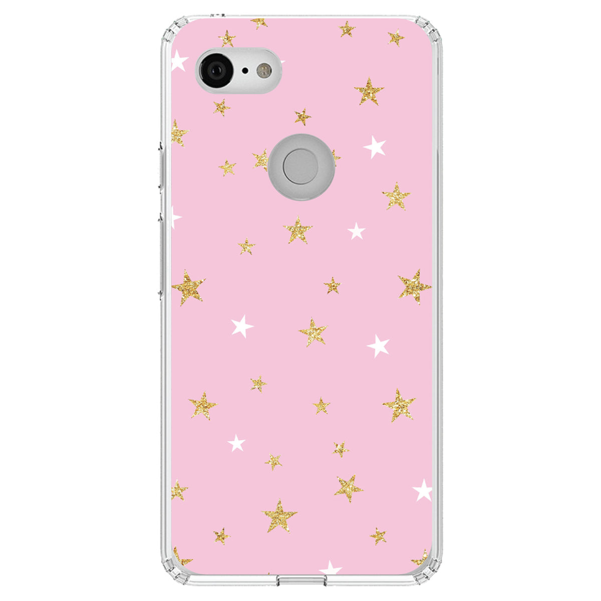 Pink & Gold Print, Stars Pattern Clear Shockproof iPhone Case, view 22