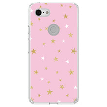 DistinctInk® Clear Shockproof Hybrid Case for Apple iPhone / Samsung Galaxy / Google Pixel - Pink & Gold Print - Stars Pattern