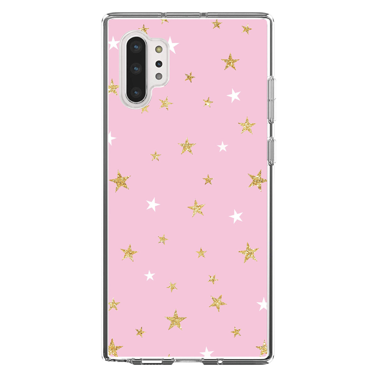 Pink & Gold Print, Stars Pattern Clear Shockproof iPhone Case, view 10
