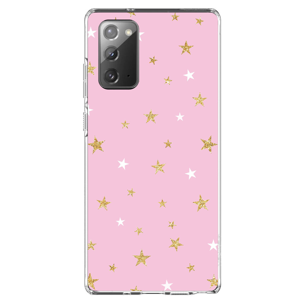 Pink & Gold Print, Stars Pattern Clear Shockproof iPhone Case, view 7
