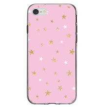 DistinctInk® Clear Shockproof Hybrid Case for Apple iPhone / Samsung Galaxy / Google Pixel - Pink & Gold Print - Stars Pattern