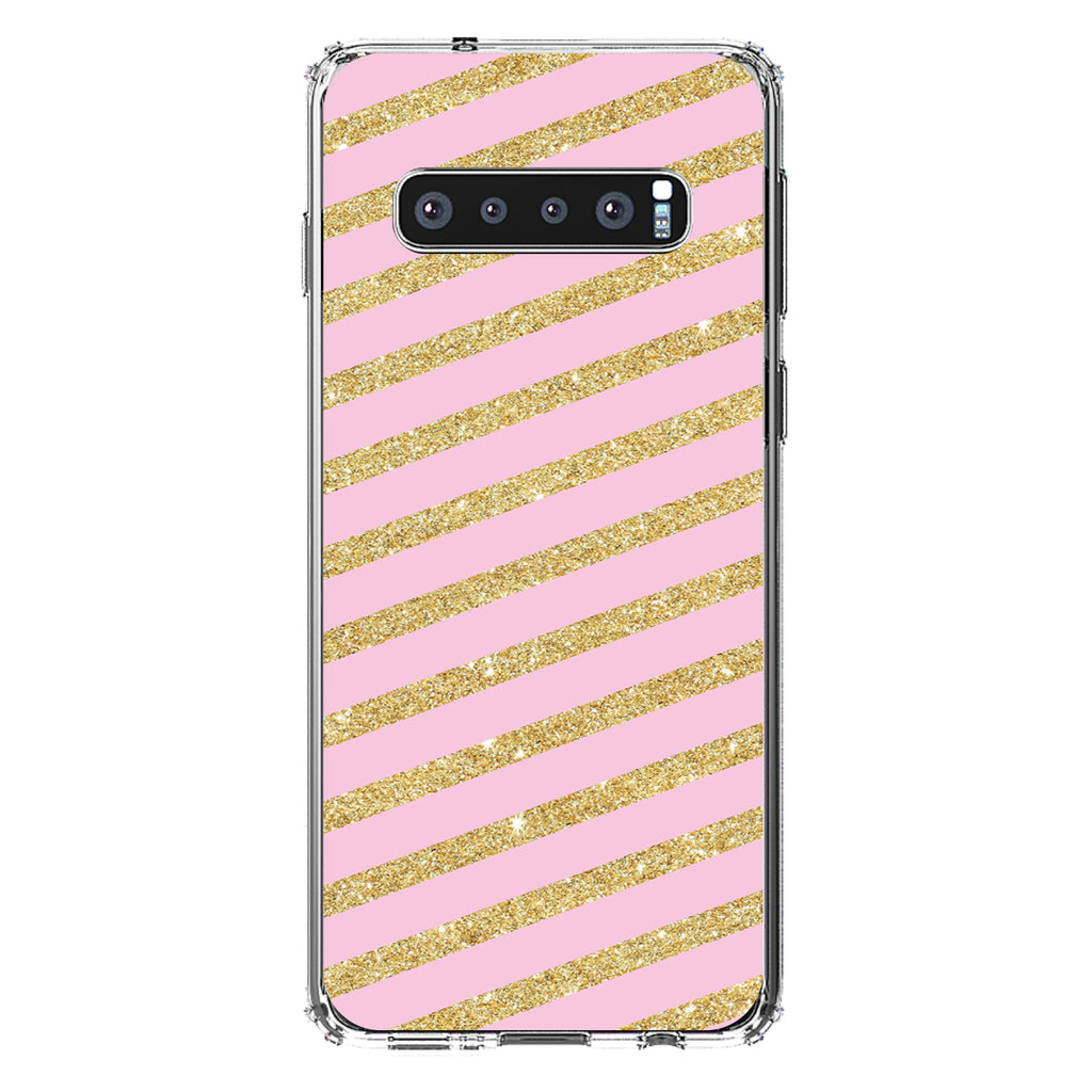 Pink & Gold Print, Diagonal Stripes Pattern Clear Shockproof iPhone Case, view 16