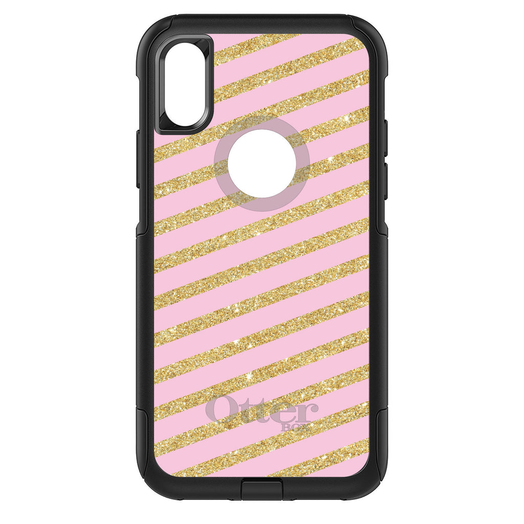 Pink & Gold Print, Diagonal Stripes Pattern OtterBox Commuter Case for iPhone & Galaxy, view 3
