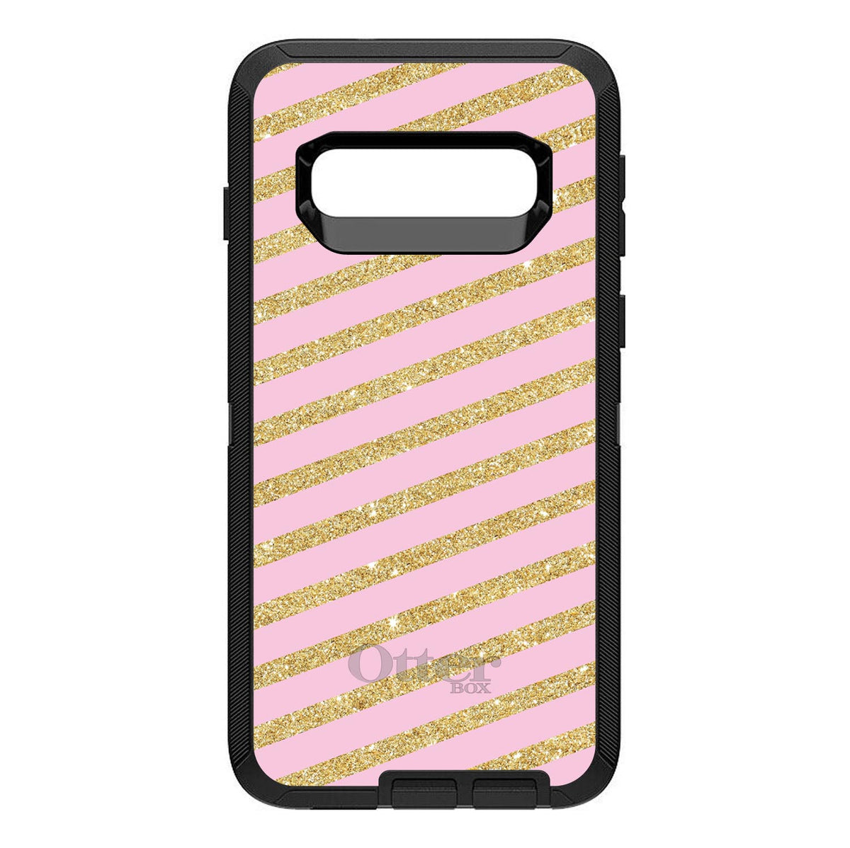 Pink & Gold Print, Diagonal Stripes Pattern OtterBox Defender Case for iPhone & Galaxy, view 9