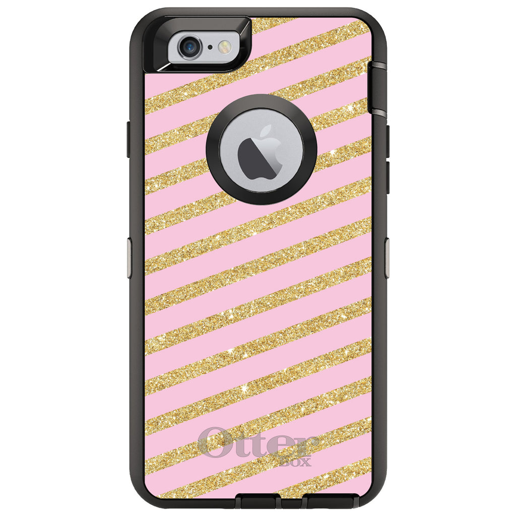 Pink & Gold Print, Diagonal Stripes Pattern OtterBox Defender Case for iPhone & Galaxy, view 4