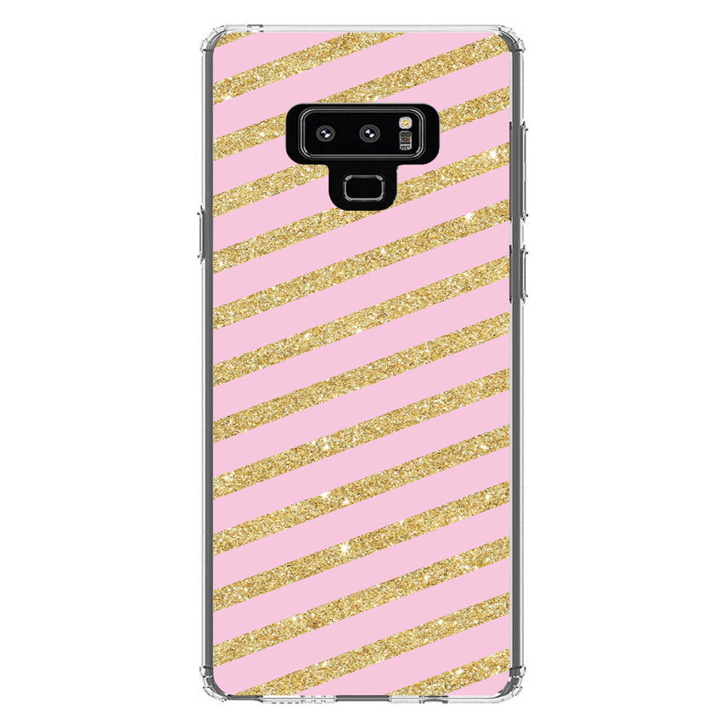 Pink & Gold Print, Diagonal Stripes Pattern Clear Shockproof iPhone Case, view 11