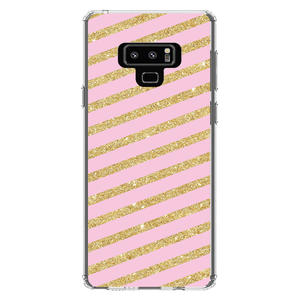 Pink & Gold Print, Diagonal Stripes Pattern Clear Shockproof iPhone Case, view 11