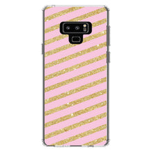DistinctInk® Clear Shockproof Hybrid Case for Apple iPhone / Samsung Galaxy / Google Pixel - Pink & Gold Print - Diagonal Stripes Pattern