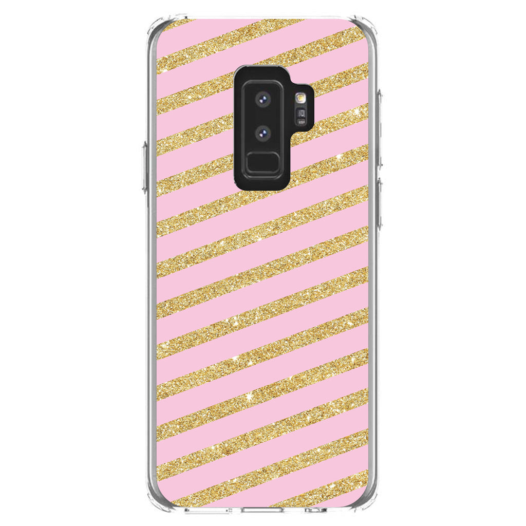 Pink & Gold Print, Diagonal Stripes Pattern Clear Shockproof iPhone Case, view 20