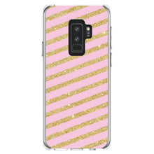 DistinctInk® Clear Shockproof Hybrid Case for Apple iPhone / Samsung Galaxy / Google Pixel - Pink & Gold Print - Diagonal Stripes Pattern