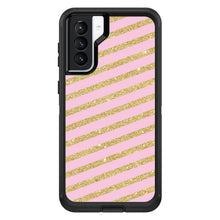 DistinctInk™ OtterBox Defender Series Case for Apple iPhone / Samsung Galaxy / Google Pixel - Pink & Gold Print - Diagonal Stripes Pattern