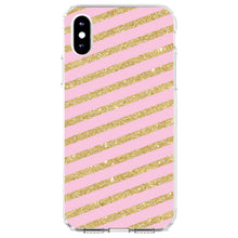 DistinctInk® Clear Shockproof Hybrid Case for Apple iPhone / Samsung Galaxy / Google Pixel - Pink & Gold Print - Diagonal Stripes Pattern