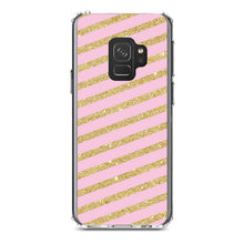 DistinctInk® Clear Shockproof Hybrid Case for Apple iPhone / Samsung Galaxy / Google Pixel - Pink & Gold Print - Diagonal Stripes Pattern