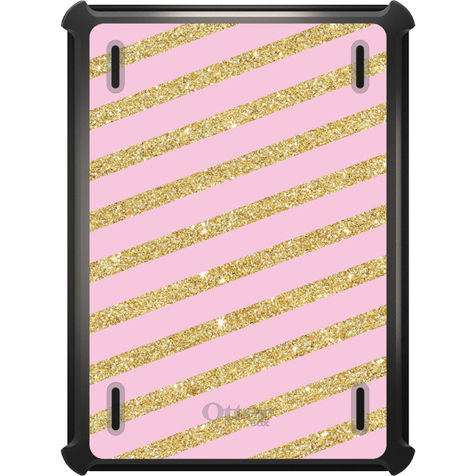 DistinctInk™ OtterBox Defender Series Case for Apple iPad / iPad Pro / iPad Air / iPad Mini - Pink & Gold Print - Diagonal Stripes Pattern