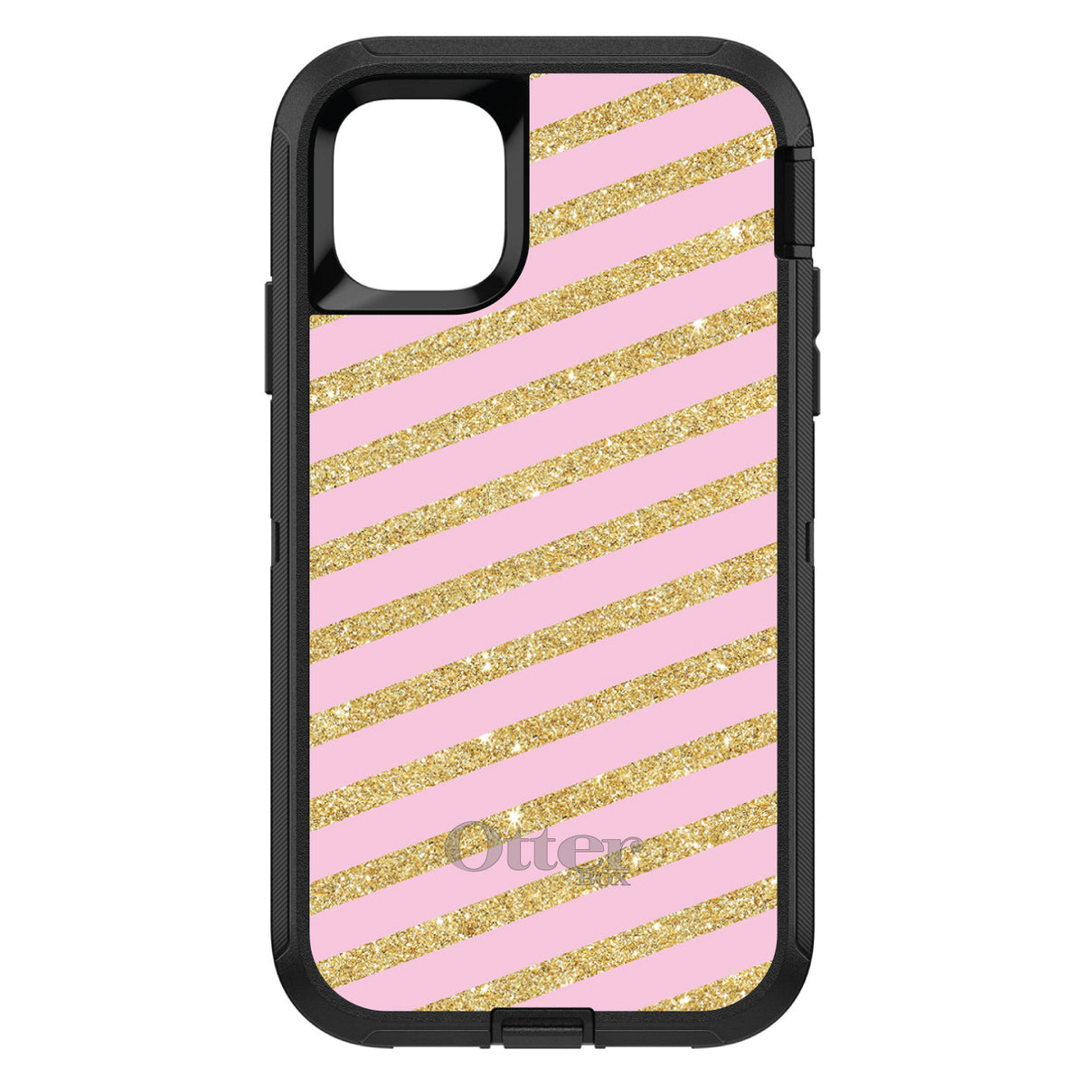 Pink & Gold Print, Diagonal Stripes Pattern OtterBox Defender Case for iPhone & Galaxy, view 2