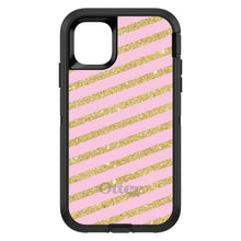 DistinctInk™ OtterBox Defender Series Case for Apple iPhone / Samsung Galaxy / Google Pixel - Pink & Gold Print - Diagonal Stripes Pattern