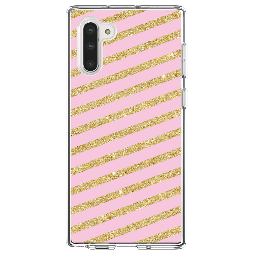 Pink & Gold Print, Diagonal Stripes Pattern Clear Shockproof iPhone Case, view 9