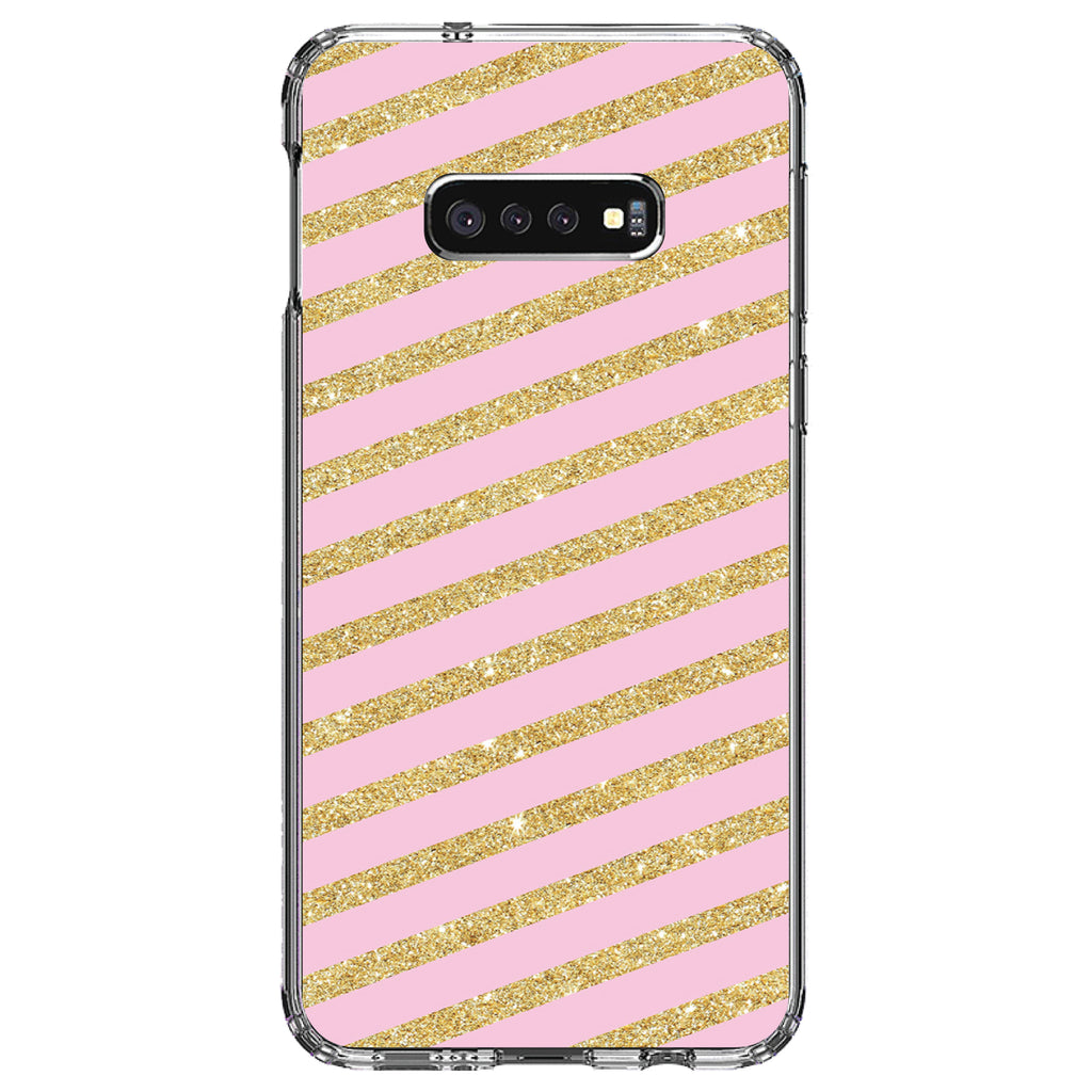 Pink & Gold Print, Diagonal Stripes Pattern Clear Shockproof iPhone Case, view 18