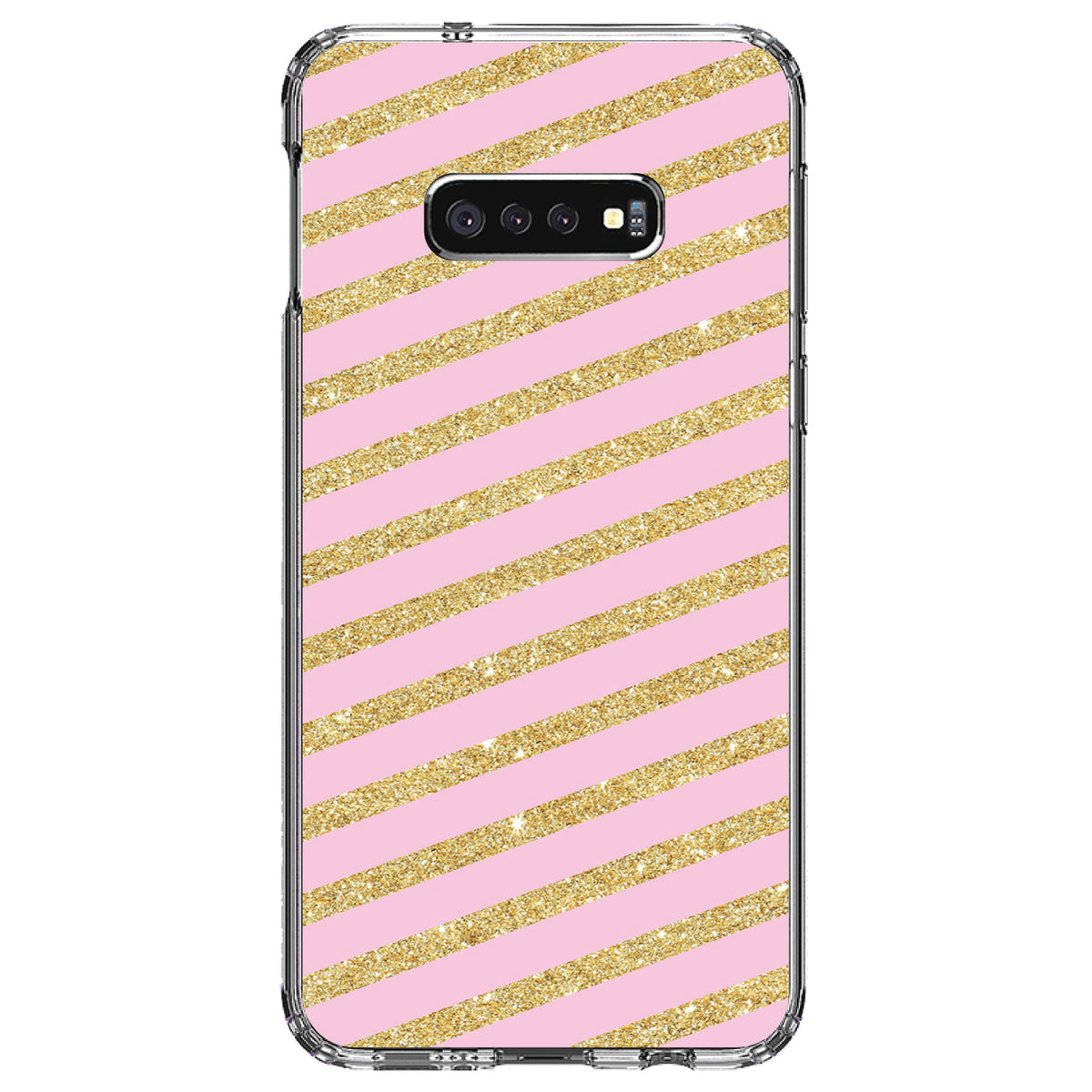 Pink & Gold Print, Diagonal Stripes Pattern Clear Shockproof iPhone Case, view 18