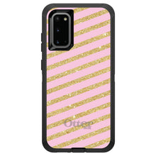 DistinctInk™ OtterBox Defender Series Case for Apple iPhone / Samsung Galaxy / Google Pixel - Pink & Gold Print - Diagonal Stripes Pattern