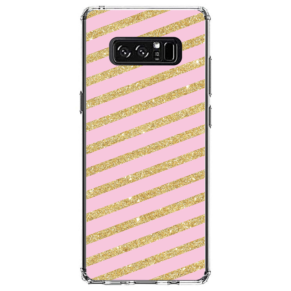 Pink & Gold Print, Diagonal Stripes Pattern Clear Shockproof iPhone Case, view 12