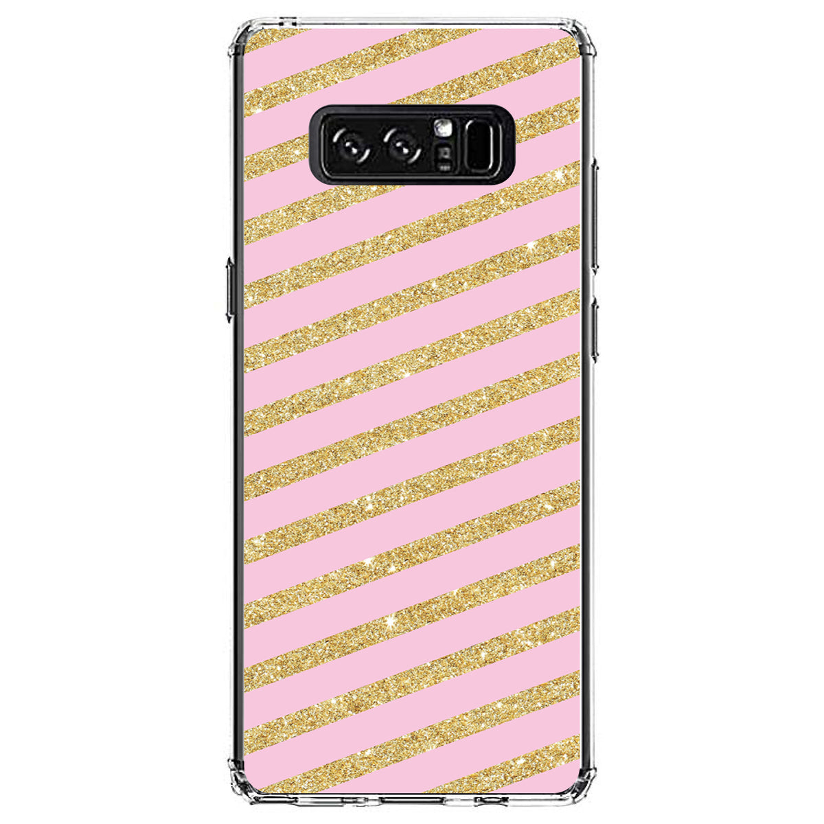 Pink & Gold Print, Diagonal Stripes Pattern Clear Shockproof iPhone Case, view 12