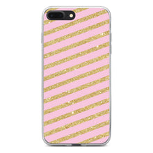 DistinctInk® Clear Shockproof Hybrid Case for Apple iPhone / Samsung Galaxy / Google Pixel - Pink & Gold Print - Diagonal Stripes Pattern