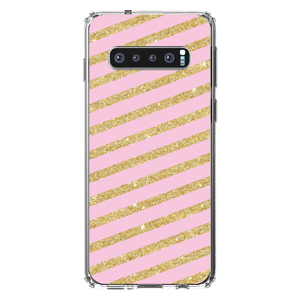 Pink & Gold Print, Diagonal Stripes Pattern Clear Shockproof iPhone Case, view 17