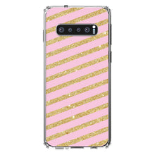 DistinctInk® Clear Shockproof Hybrid Case for Apple iPhone / Samsung Galaxy / Google Pixel - Pink & Gold Print - Diagonal Stripes Pattern