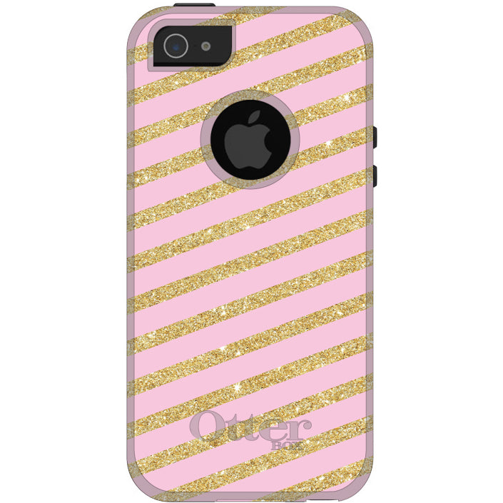 Pink & Gold Print, Diagonal Stripes Pattern OtterBox Commuter Case for iPhone & Galaxy, view 5